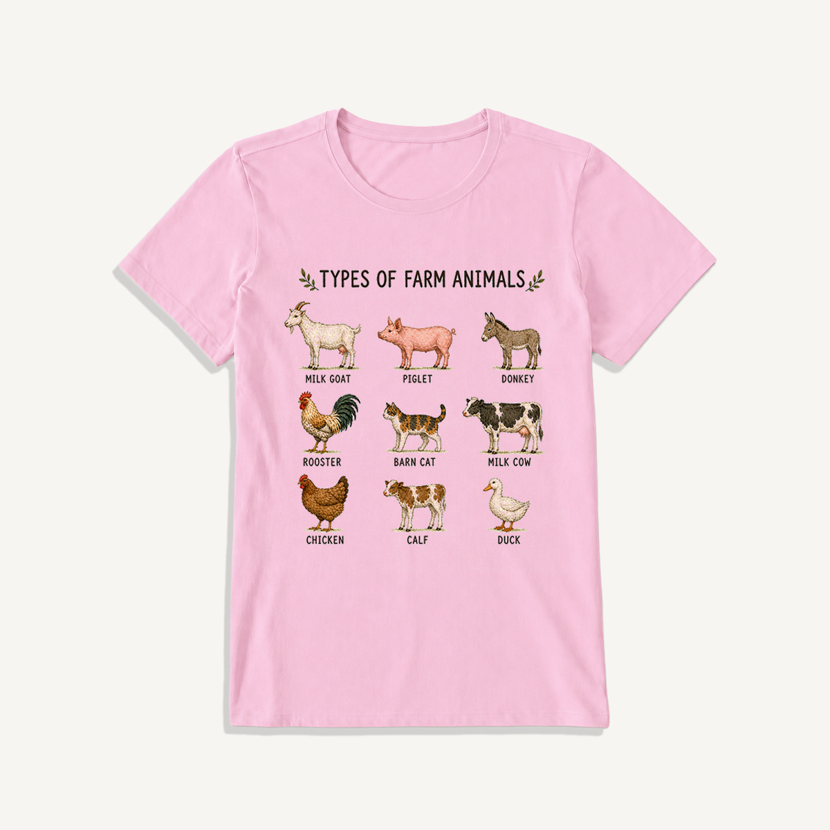 Farm Animal Guide Print Crew Neck Cotton Tee