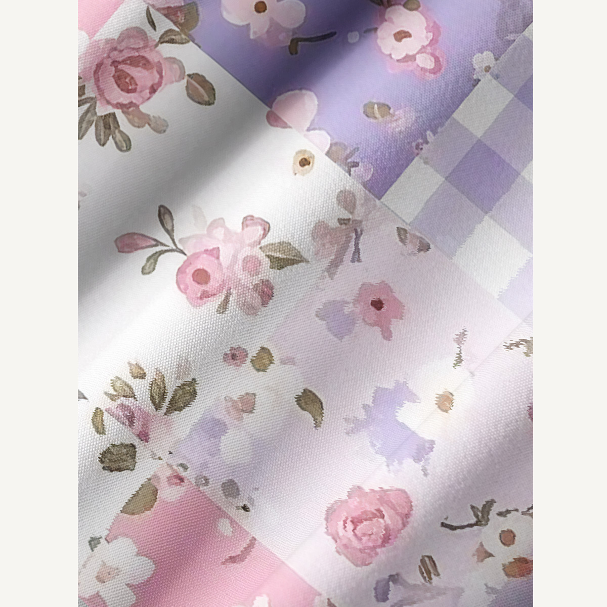 Sweet Cottage Patchwork Print Boho Tie‑Neck Smock Mini Dress