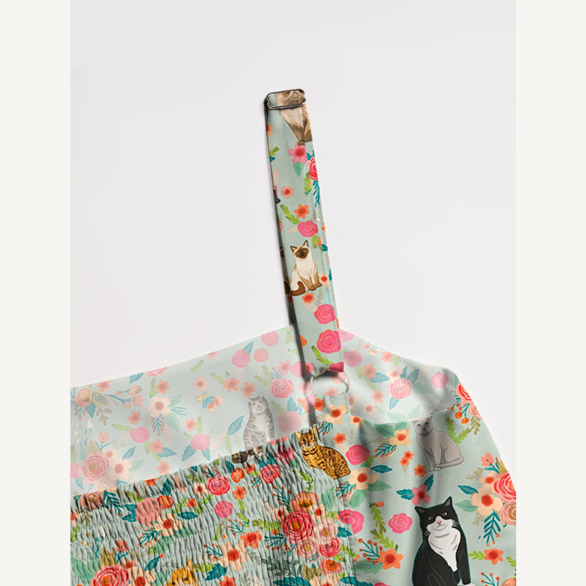Square Neck Flower Cat  Print Slip Dress