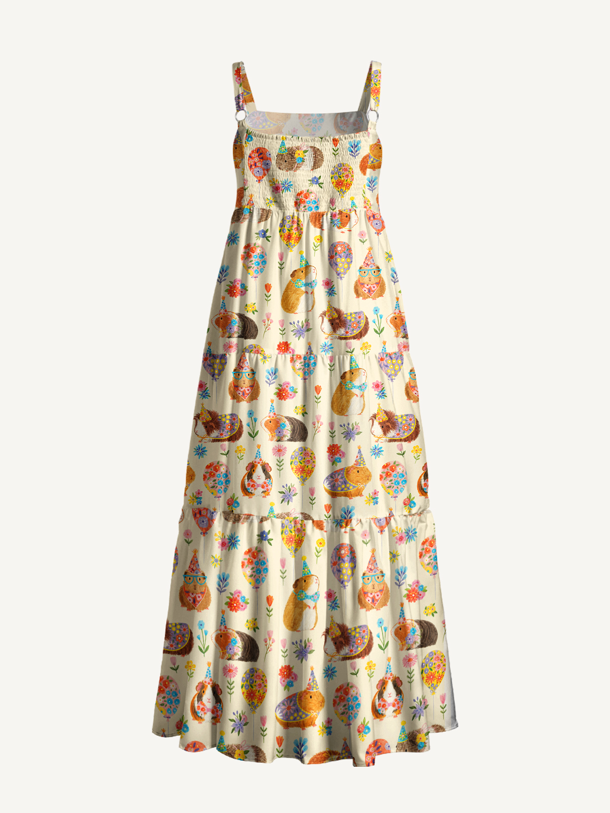 Guinea Pig Garden Party Print Wide Straps Maxi Dress With Pockets