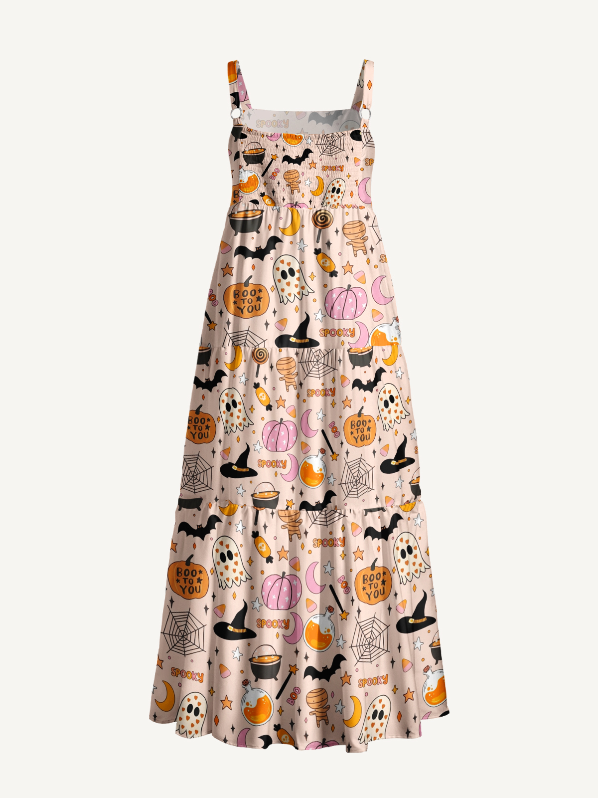 Spooky Doodles Halloween Treats  Print Wide Straps Maxi Dress With Pockets