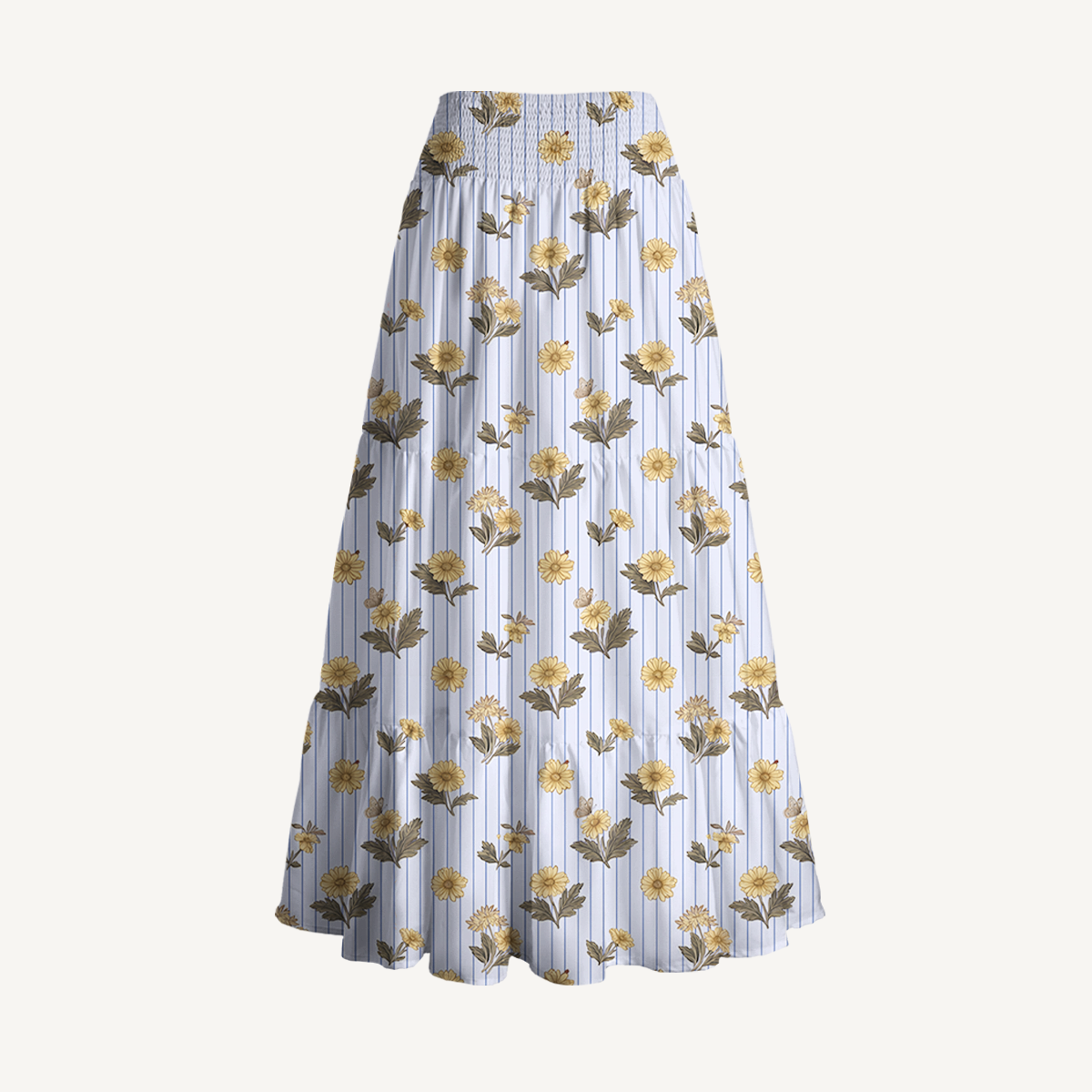 Blue Marigold Print Maxi Skirt