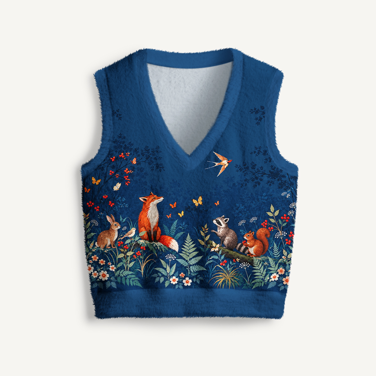 Midnight Woodland Friends Print V-Neck Sweater Vest