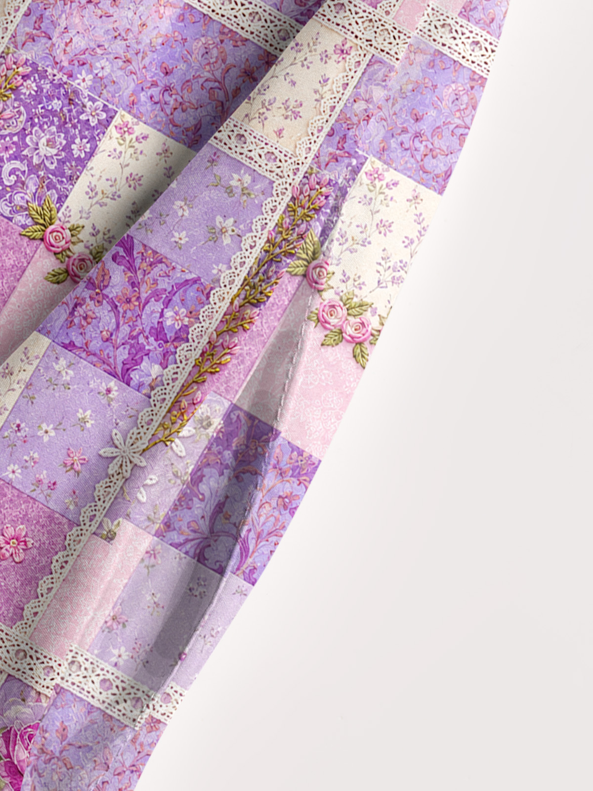 Purple Meadow Vintage Patchwork Print Wide Straps Maxi Dress With Pockets