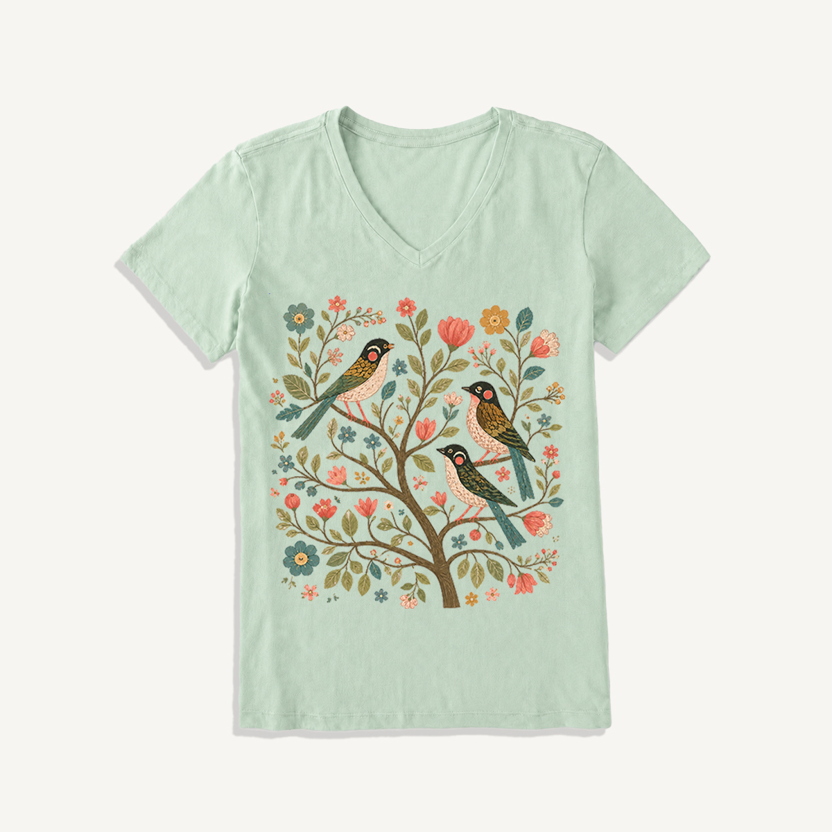 Blossom Bird Serenity Print V-neck T-Shirt