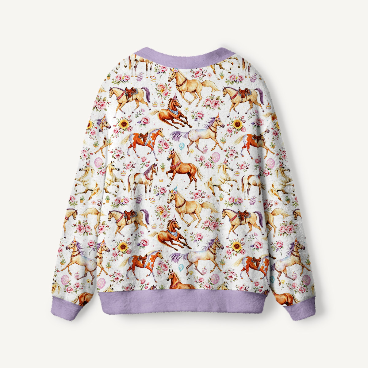 Birthday Party Horses Print Ugly Cardigan Sweaters