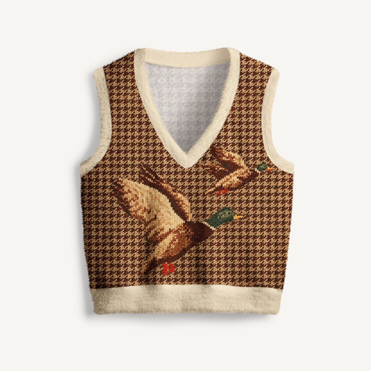 Classic Tweed Wild Duck Print V-Neck Sweater Vest