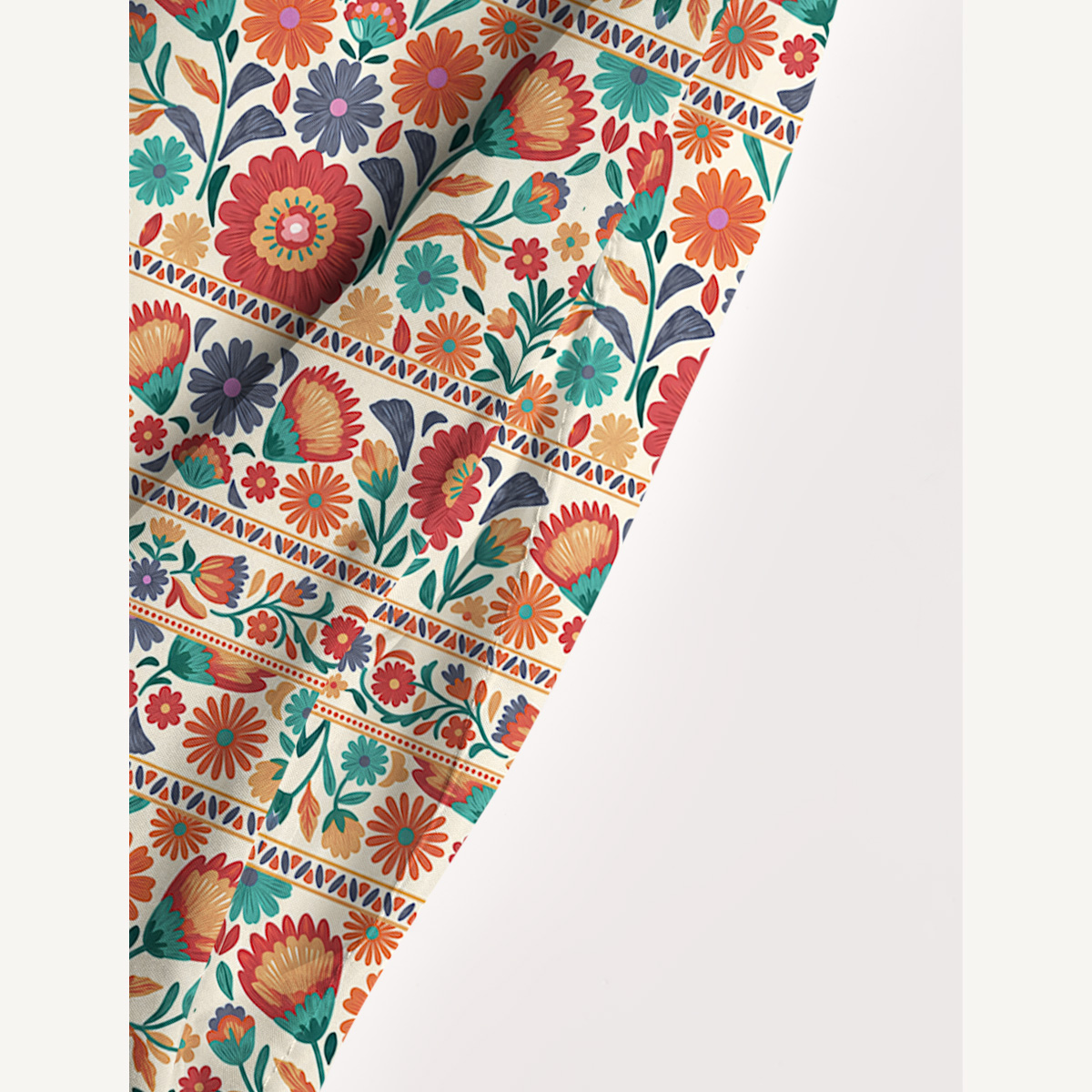 Square Neck Bohemian Folk Floral Stripe Print Slip Dress