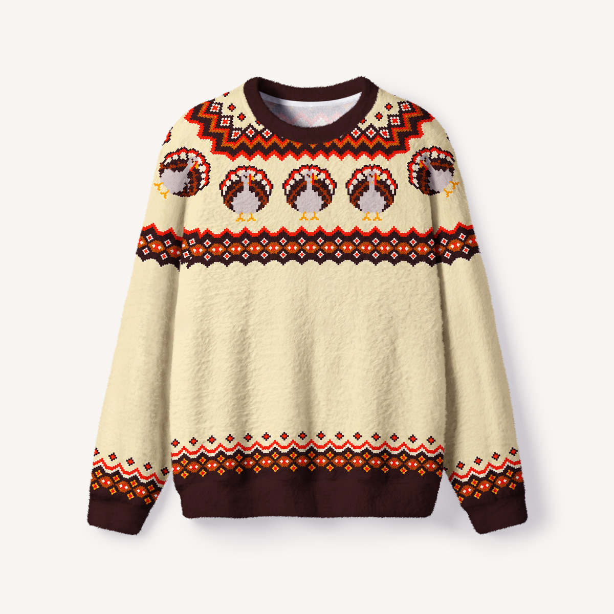 Festive Thanksgiving Turkey Fuzzy Crewneck Sweater