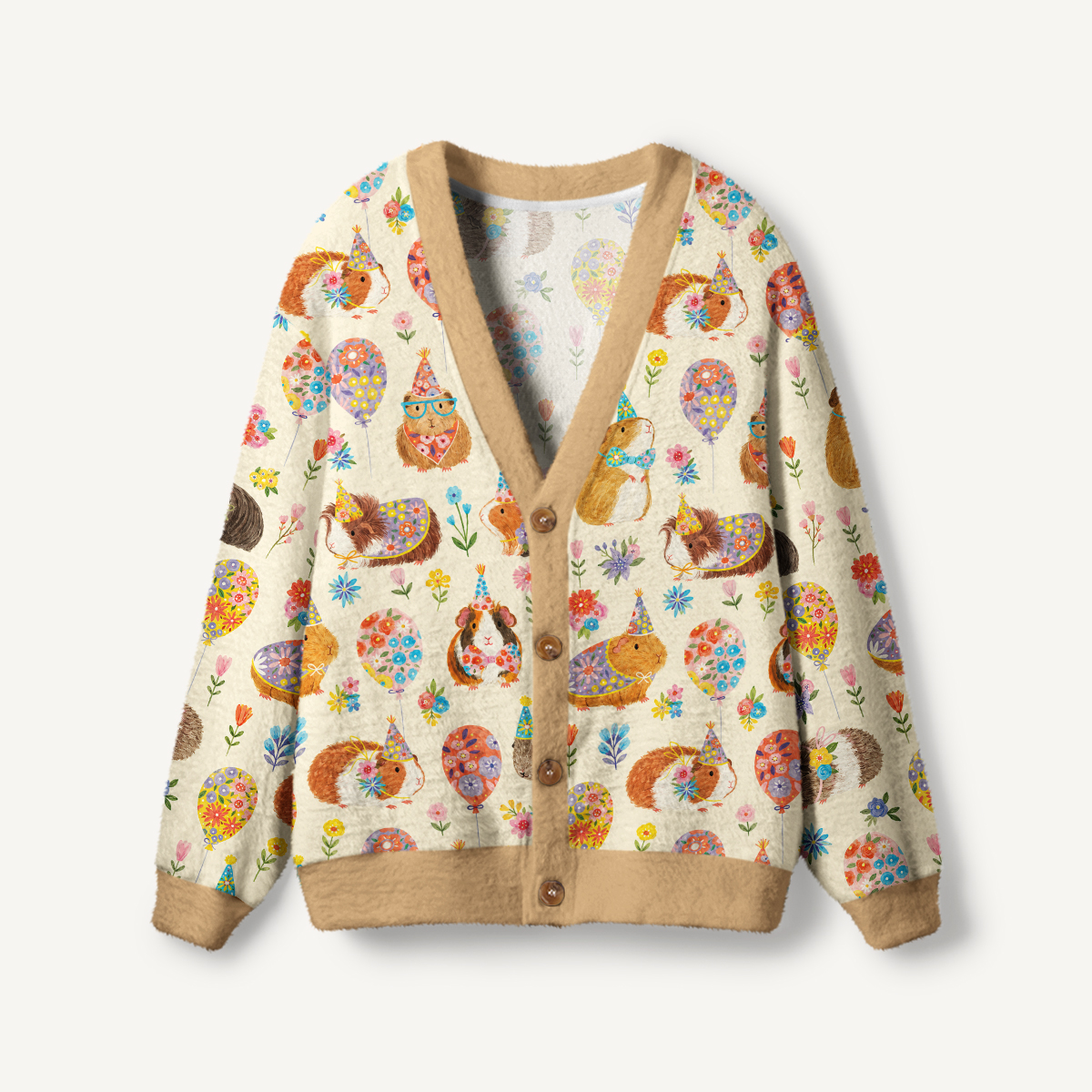 Guinea Pig Garden Party Print Ugly Cardigan Sweaters