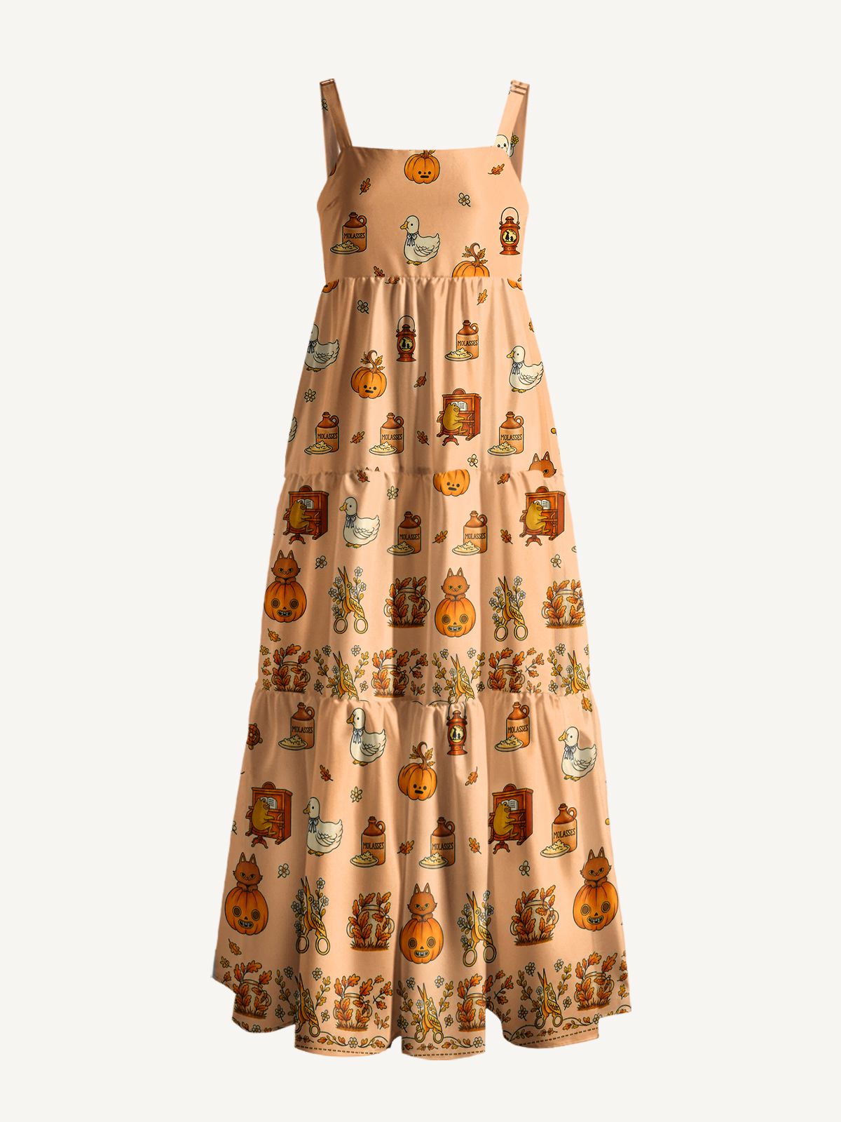 Cozy Halloween Curiosities Print Wide Straps Maxi Dress With Pockets