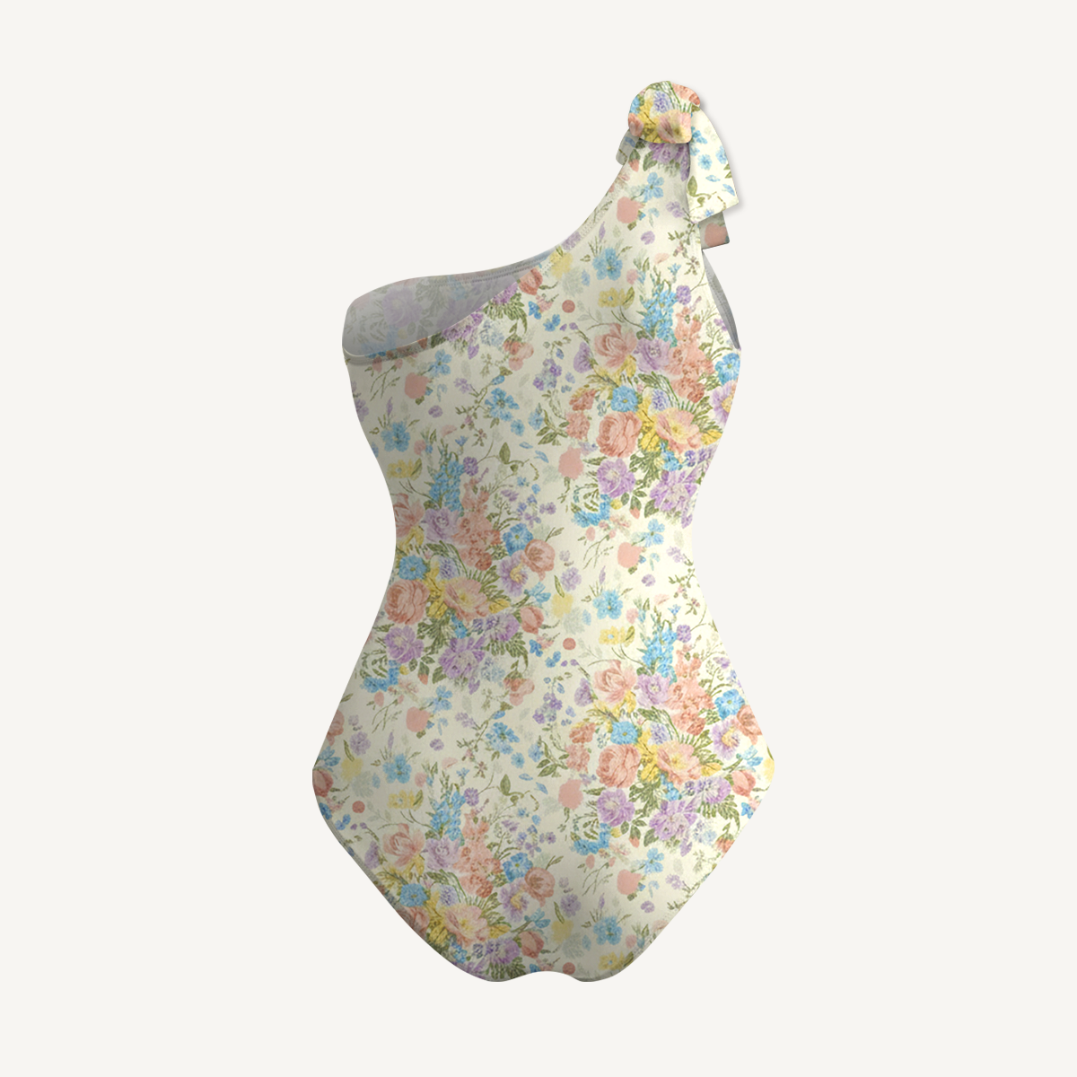 Morning Dew Bouquet One Shoulder One Piece Swimsuit and Matching Sarong Set for Women