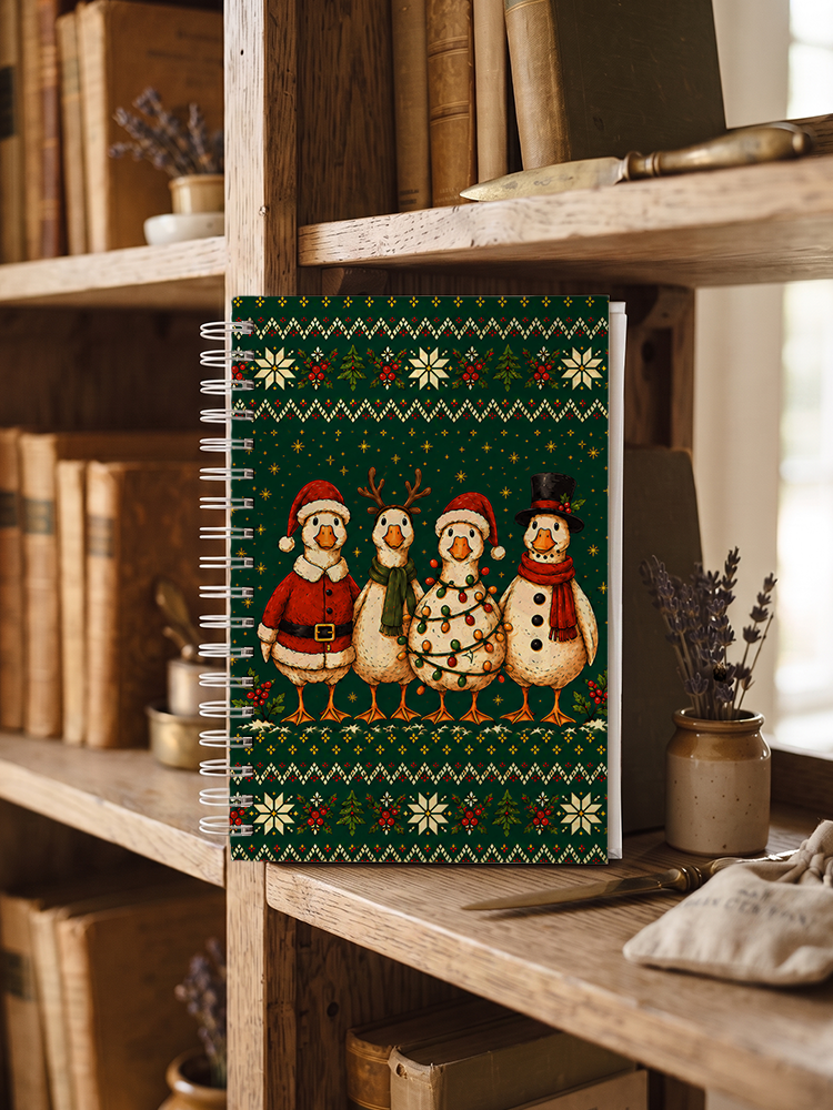 Cozy Country Christmas Ducks Print A5 Spiral Notebook
