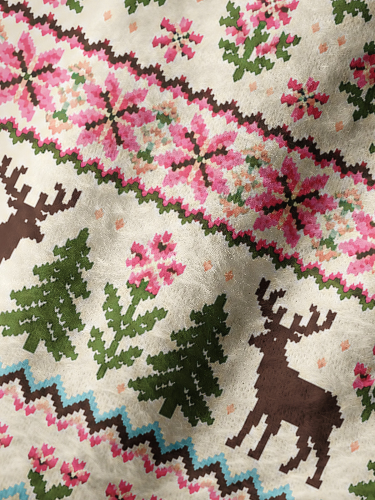 Woodland Deer Fair Isle Cozy Fuzzy Beanie