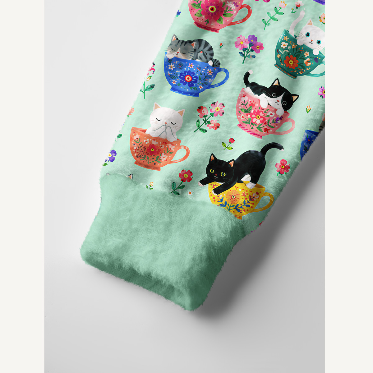 Cute Teacup Kitten Print Ugly Cardigan Sweaters