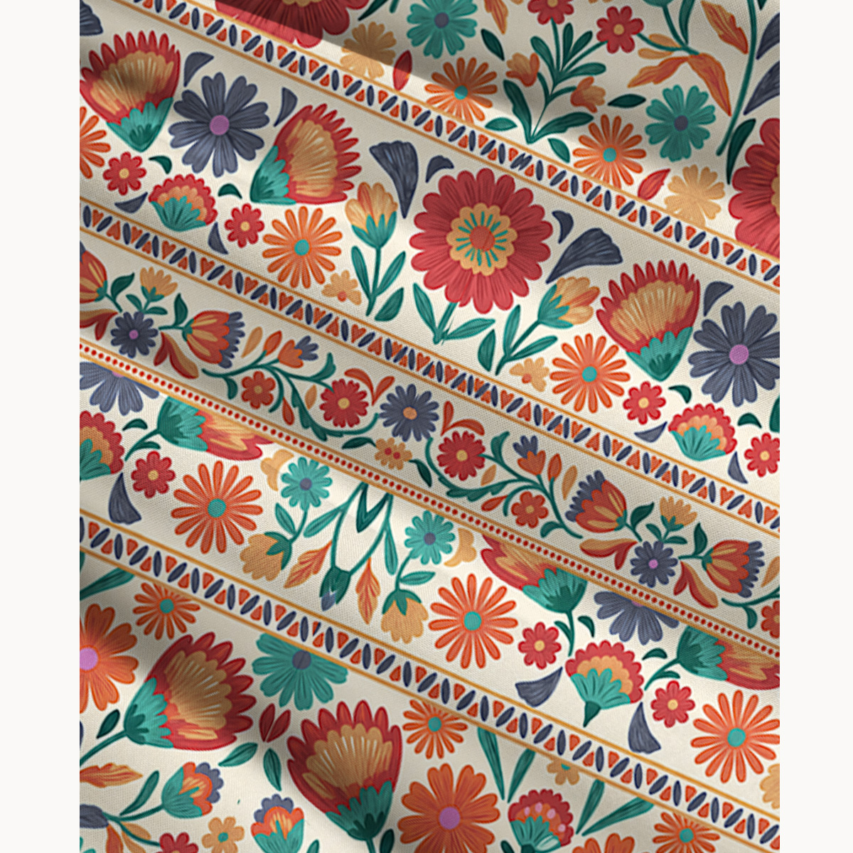 Bohemian Folk Floral Stripe Print Maxi Skirt