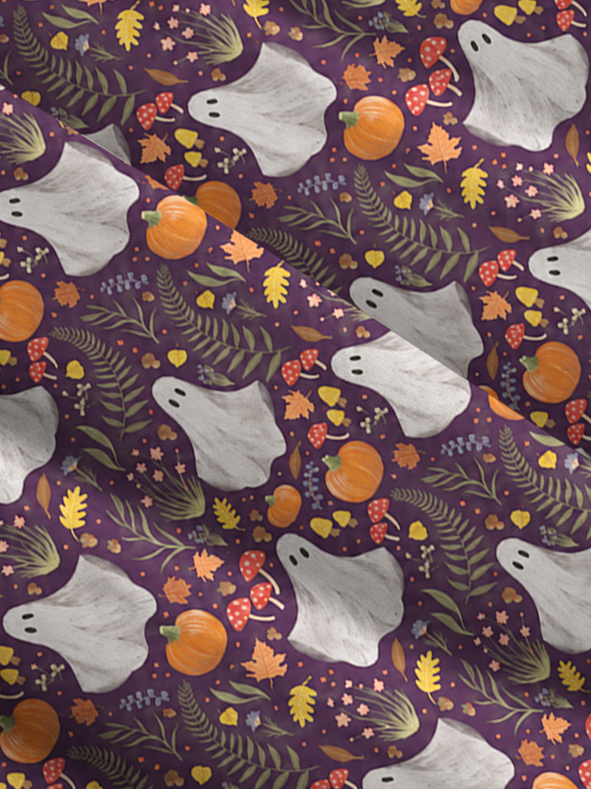 Halloween Ghosts, Pumpkins & Mushrooms Print Wide Straps Maxi Dress With Pockets
