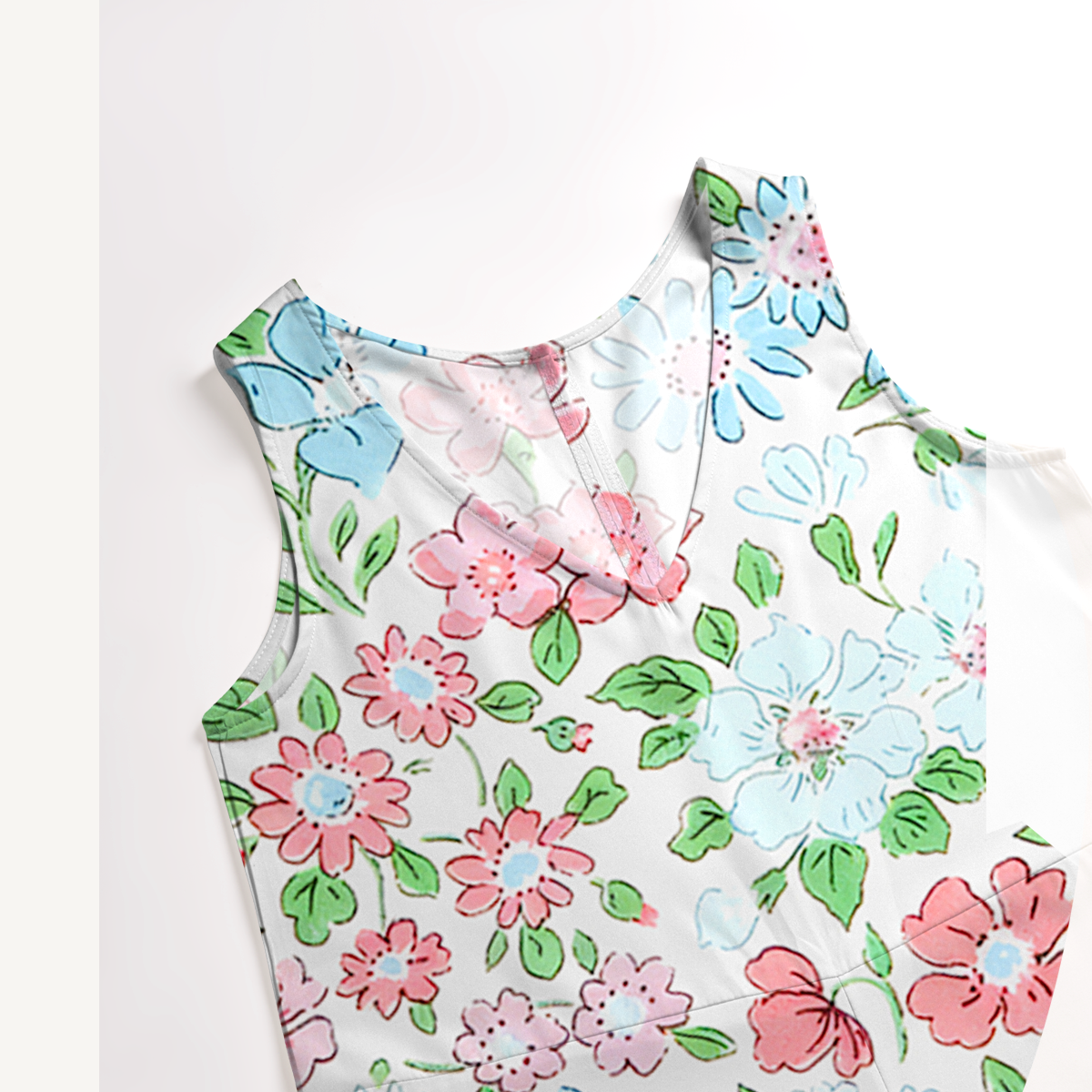 V-Neck Pastel Cottage Floral Jumpsuit with Pockets for Women