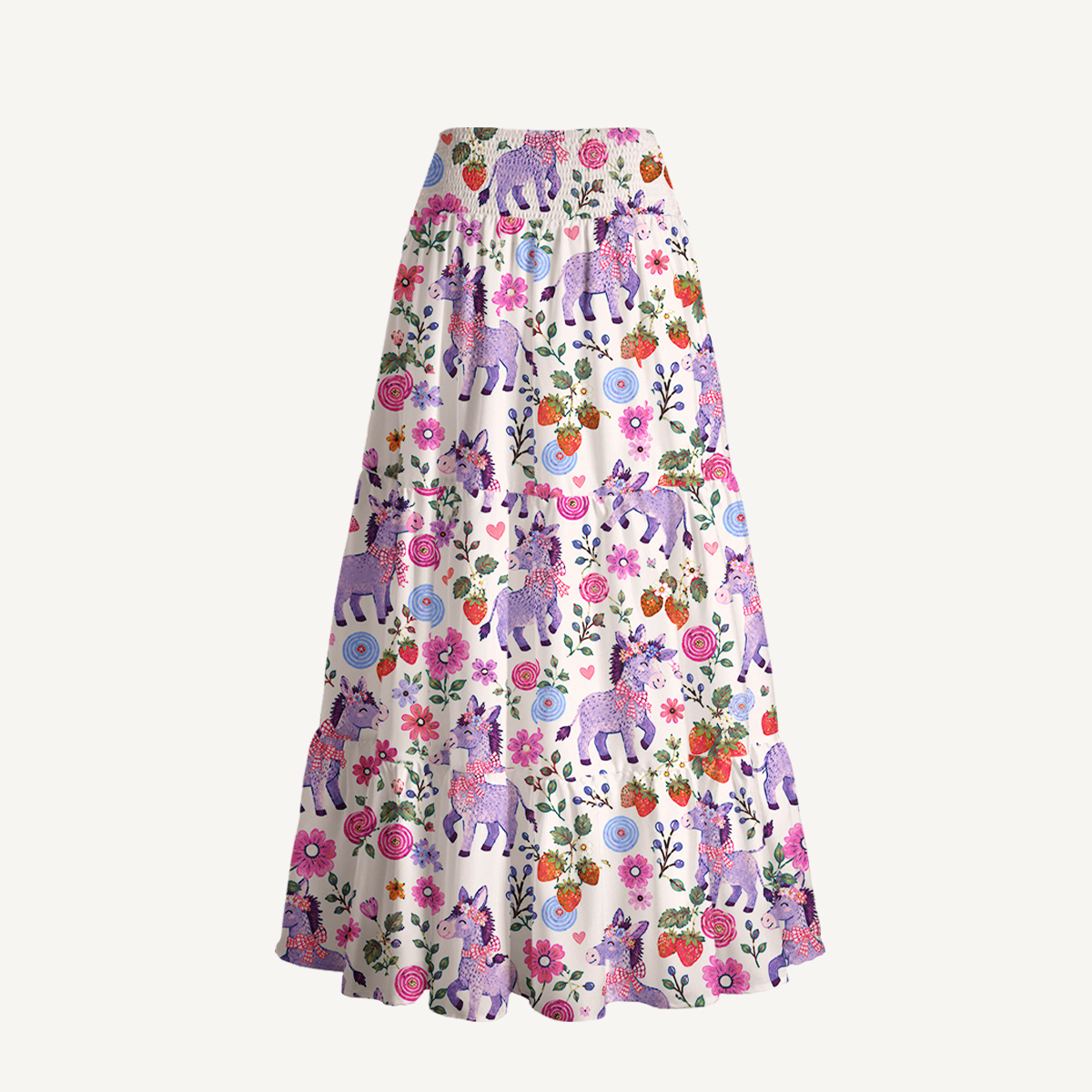 Strawberry Blossom Donkeys Print Convertible Maxi Skirt & Strapless Dress  