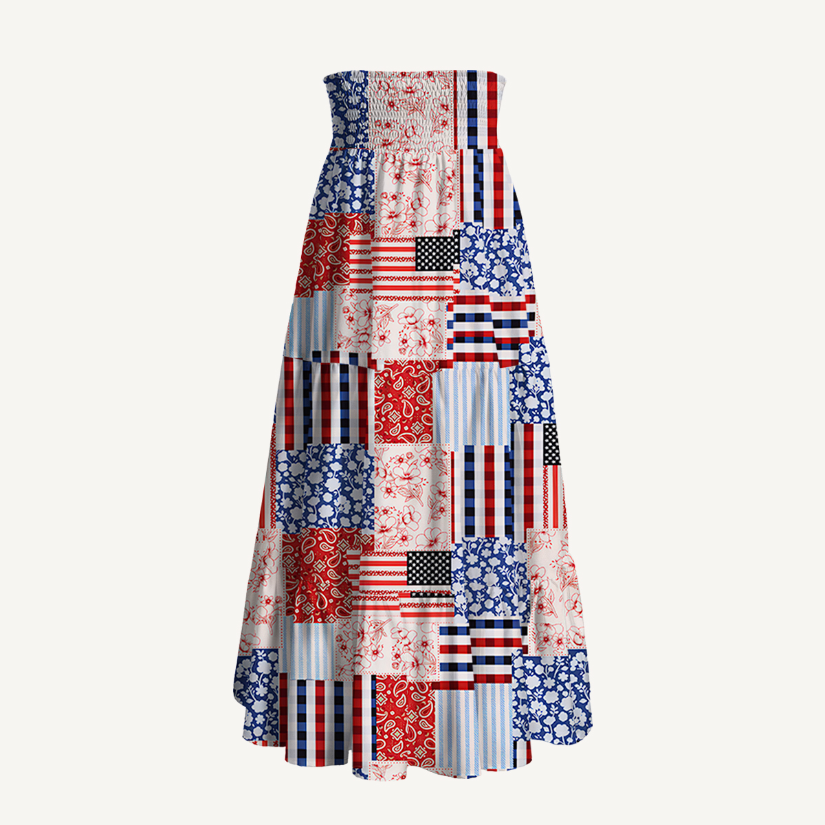 Patriotic Patchwork Quilt  Print Convertible Maxi Skirt & Strapless Dress  