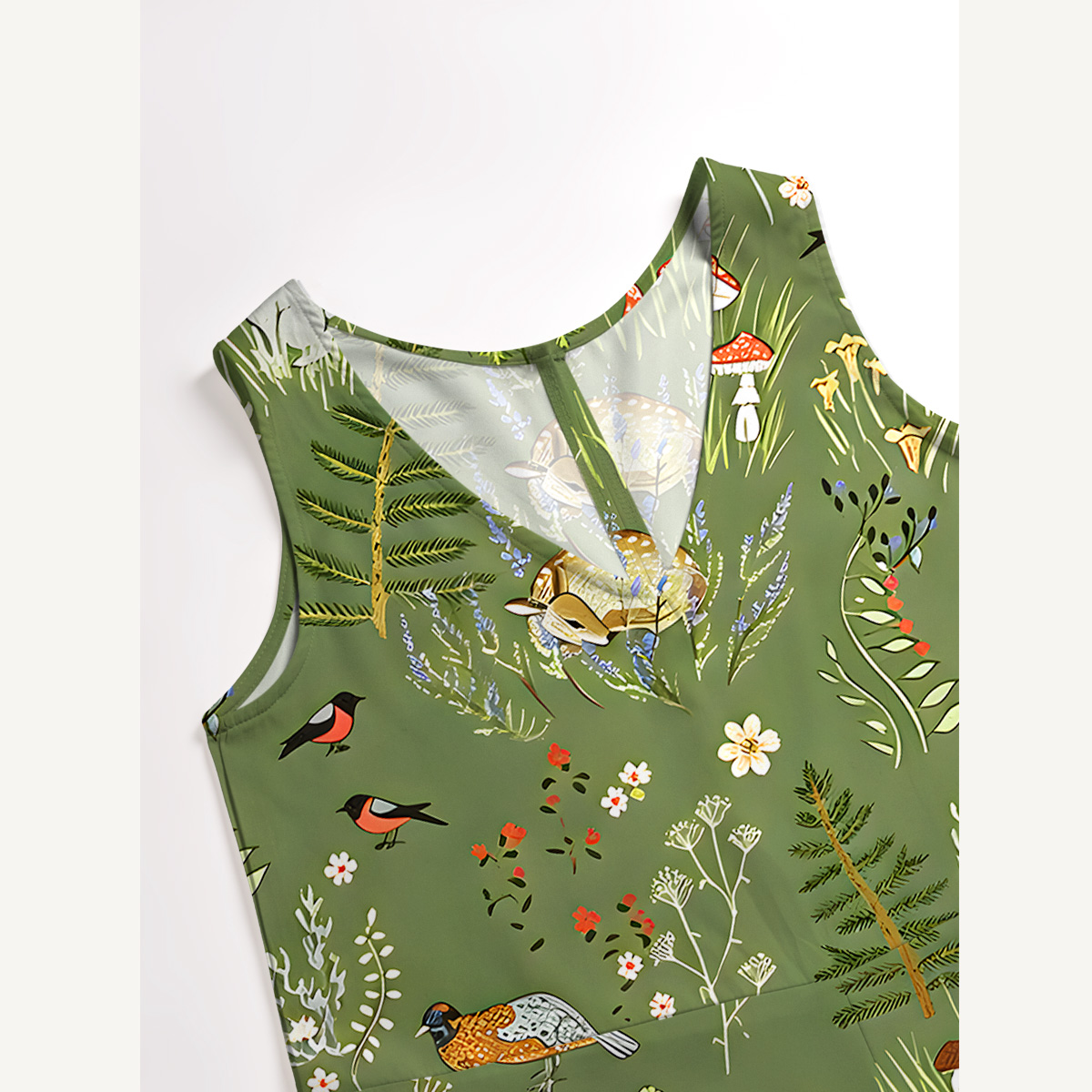 Whimsical Woodland Animals Print Boho Jumpsuit with Pockets for Women