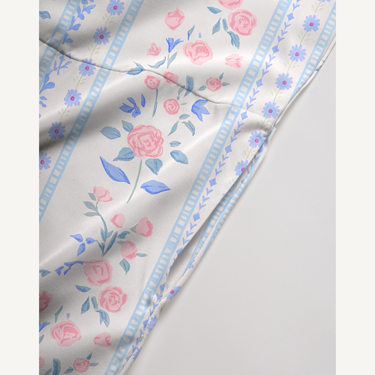 V-Neck Blue Rose Boho Jumpsuit with Pockets for Women