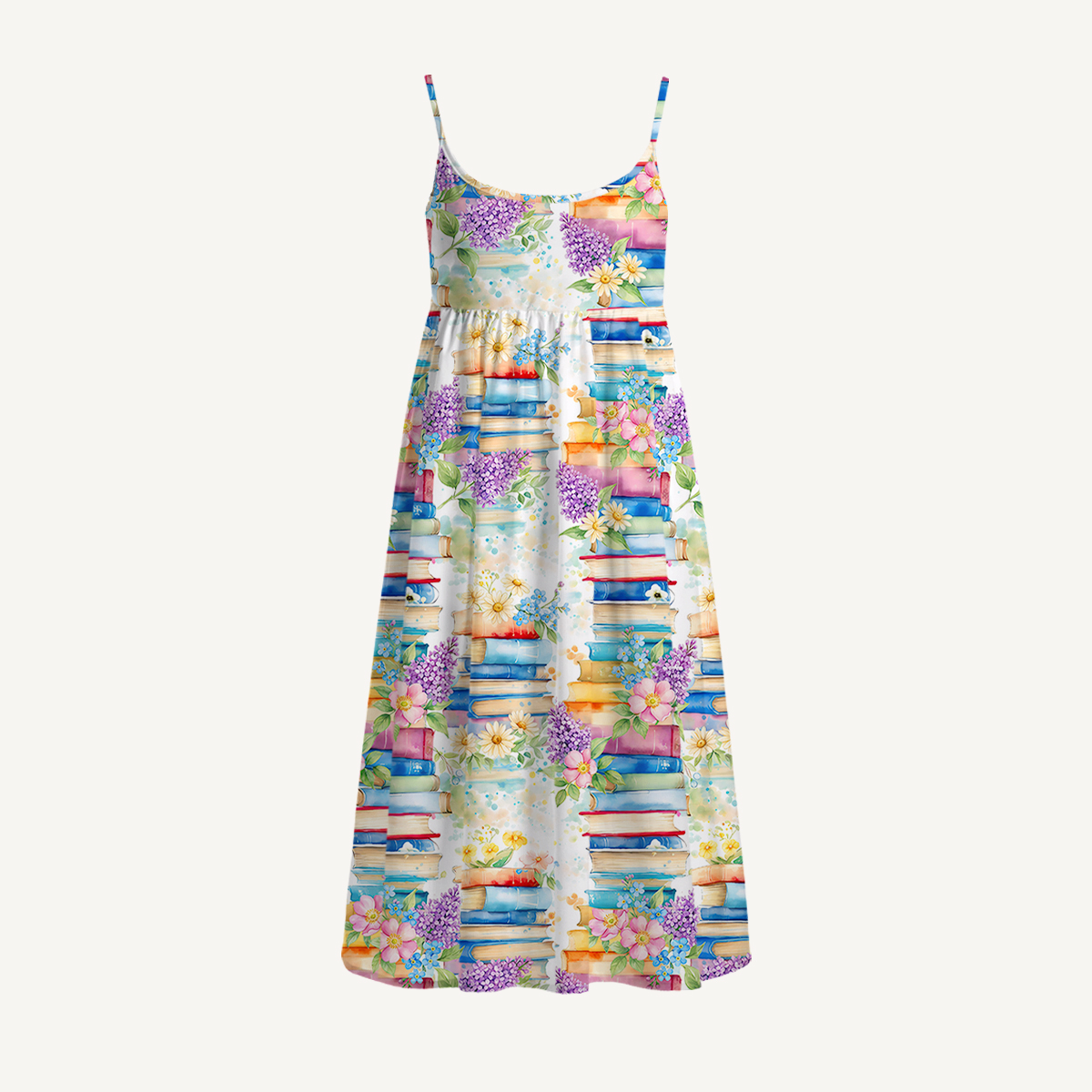 Blooming Bookshelf Print Spaghetti Strap Mini Dress