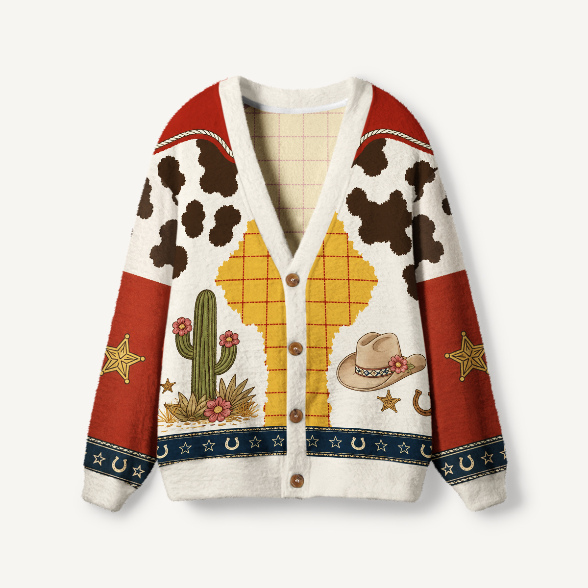 Western Cowboy Cactus Cow-Print Ugly Cardigan Sweaters