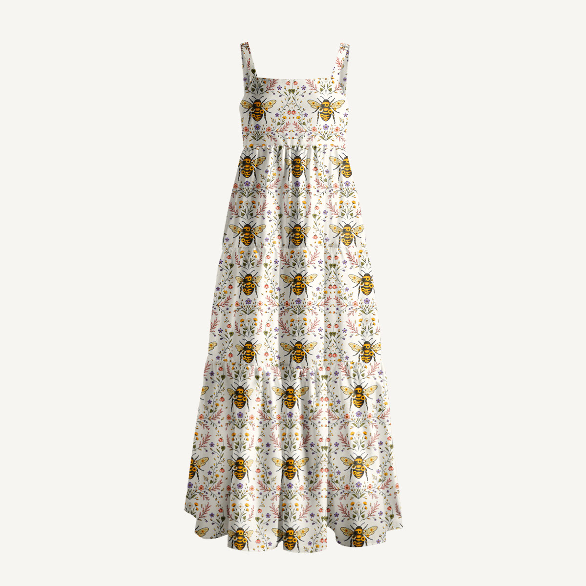 Bee Floral Print Wide Straps Maxi Dress With Pockets