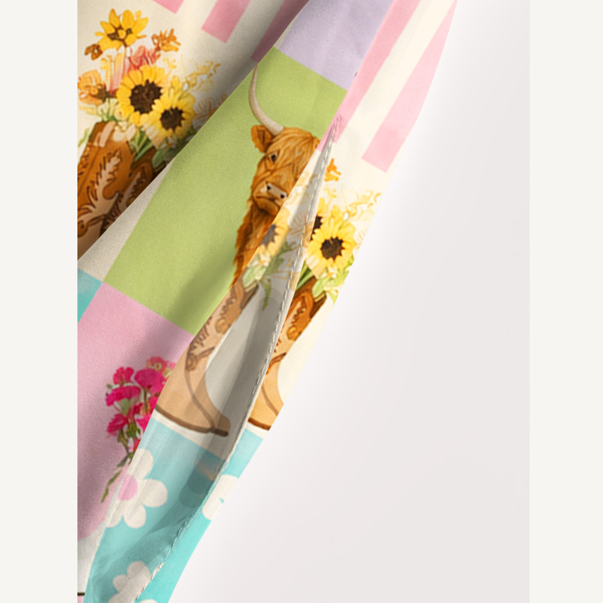 Pastel Patchwork Farmyard Print Wide Straps Maxi Dress With Pockets