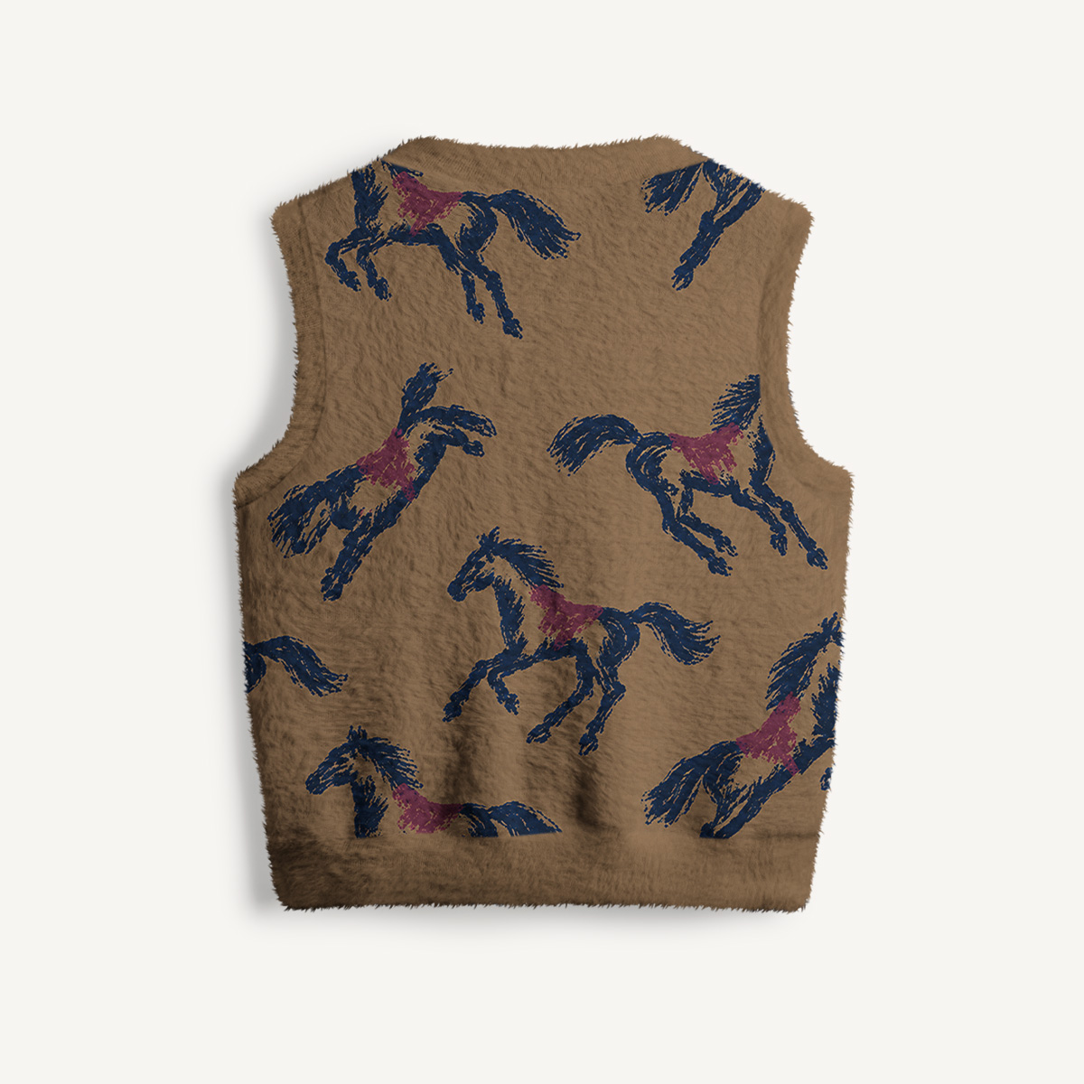 Brown Galloping Horse Print V-Neck Sweater Vest