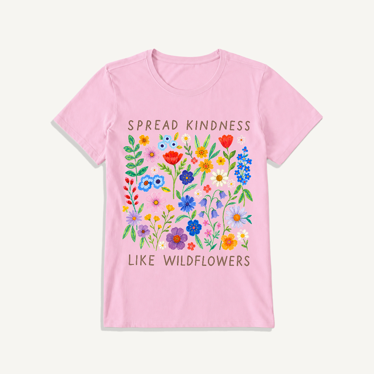 Spread Kindness Wildflowers Print Crew Neck Cotton Tee