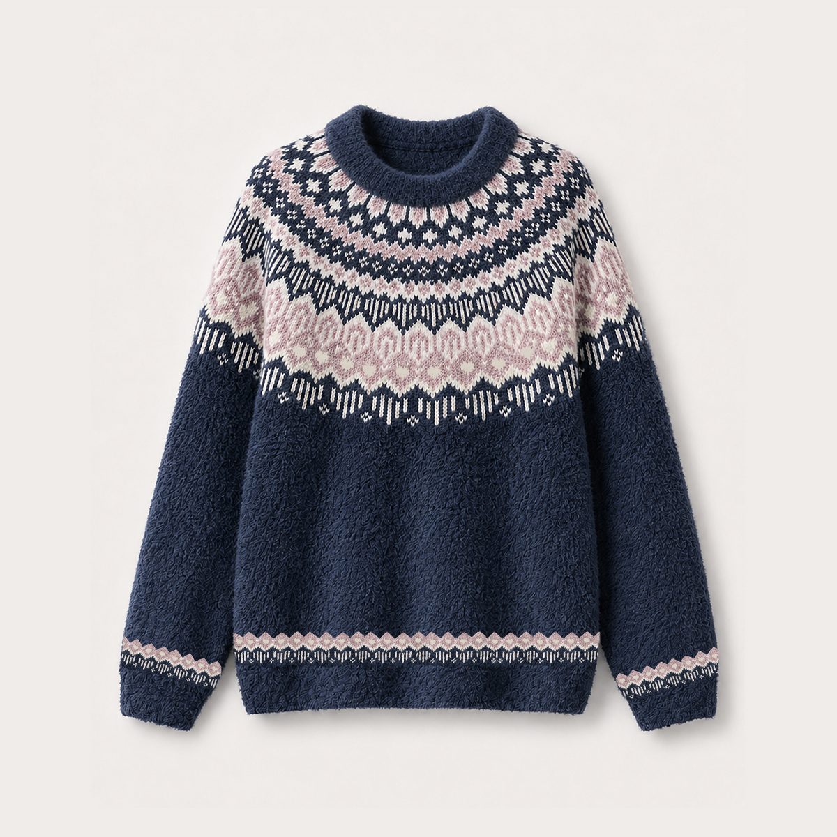 Rustic Geometric Heart Fuzzy Crewneck Sweater