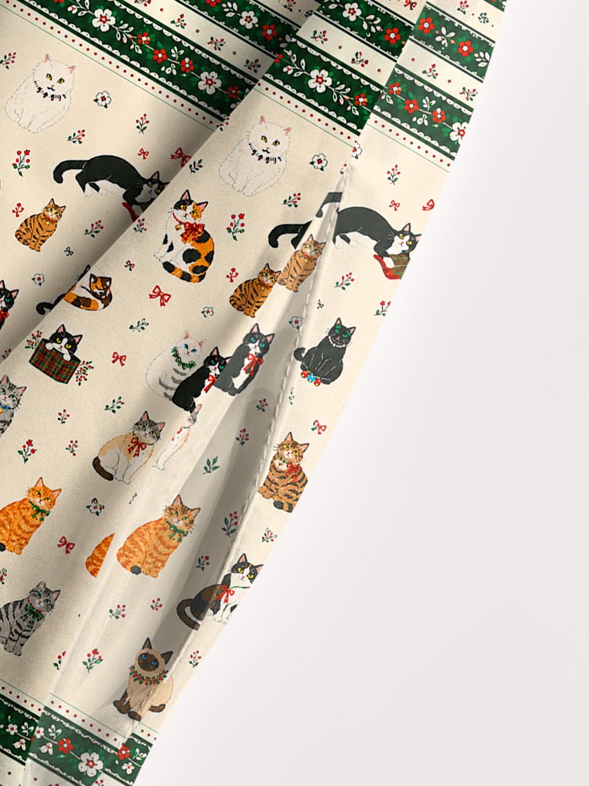Sweet Festive Kitten Garden Print Wide Straps Maxi Dress With Pockets