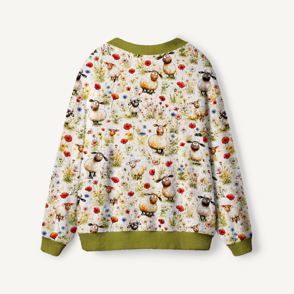 Whimsical Sheep Clipart Print Cardigan Sweaters