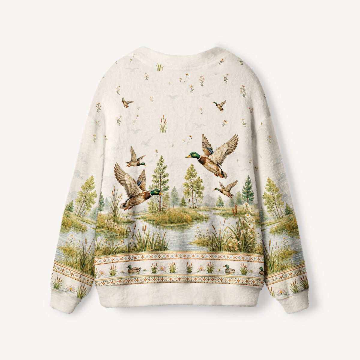 Lakeside Flying Geese Print Ugly Cardigan Sweaters