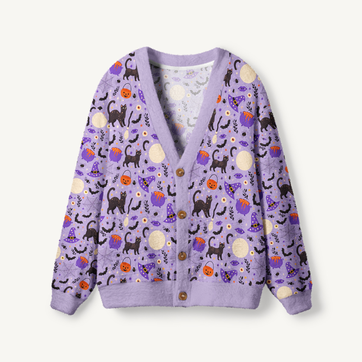 Moonlit Whiskers Print Ugly Cardigan Sweaters