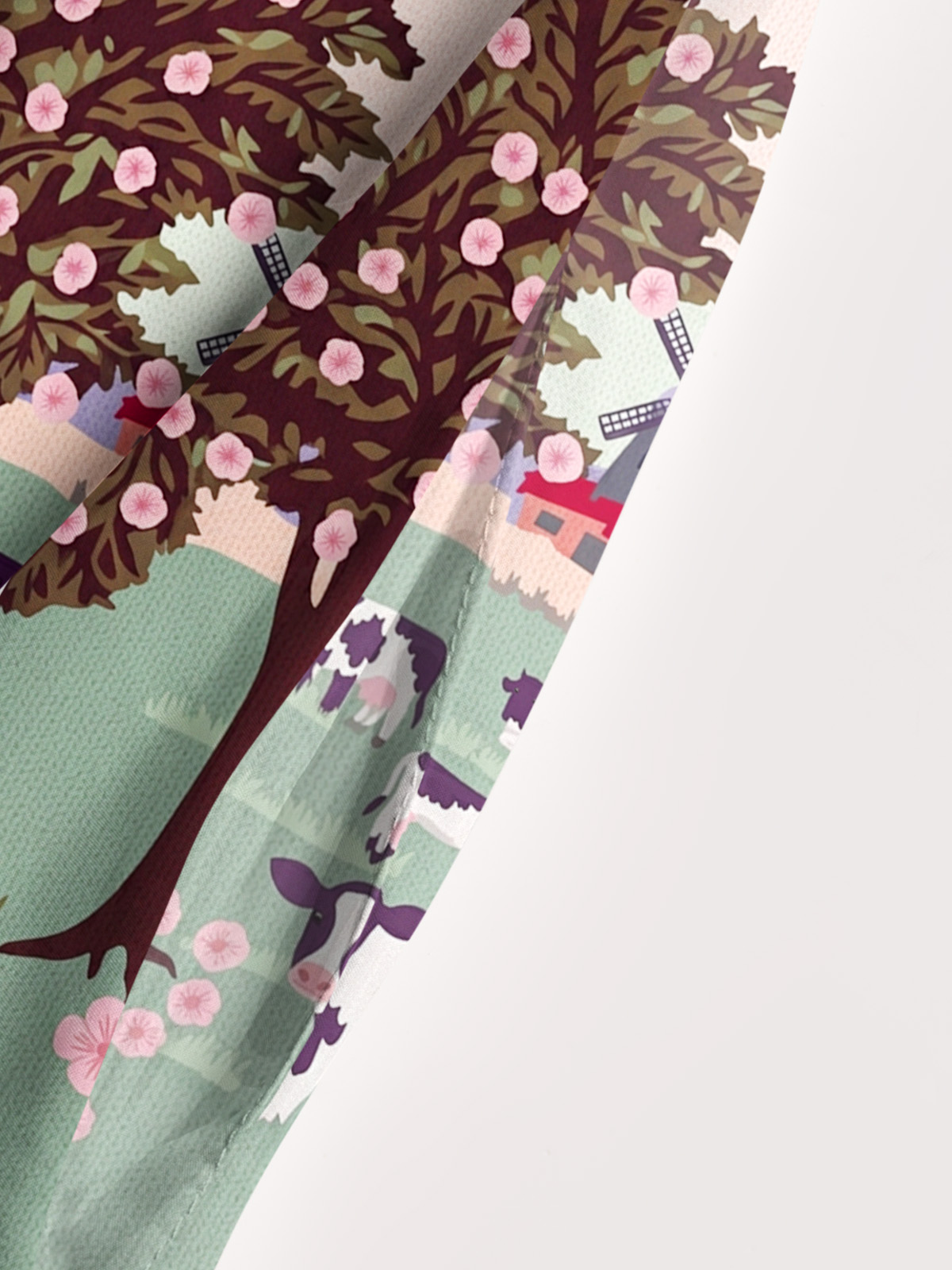Blossom Pasture Cow & Windmill Print Wide Straps Maxi Dress With Pockets