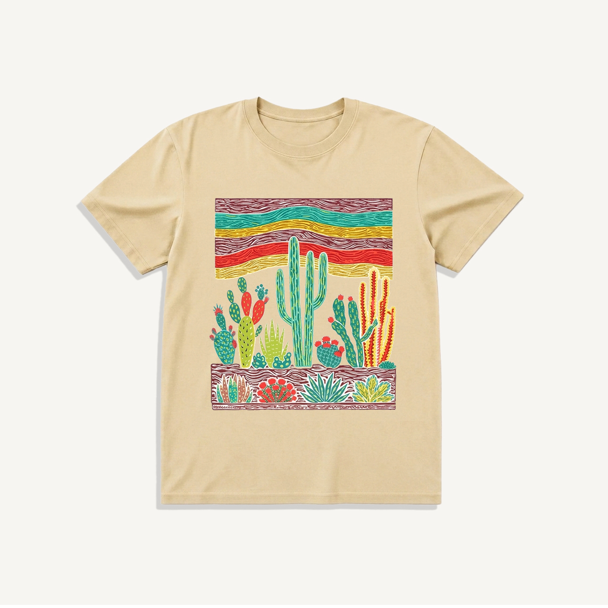 Desert Cactus Skies Print Crew Neck Cotton Tee