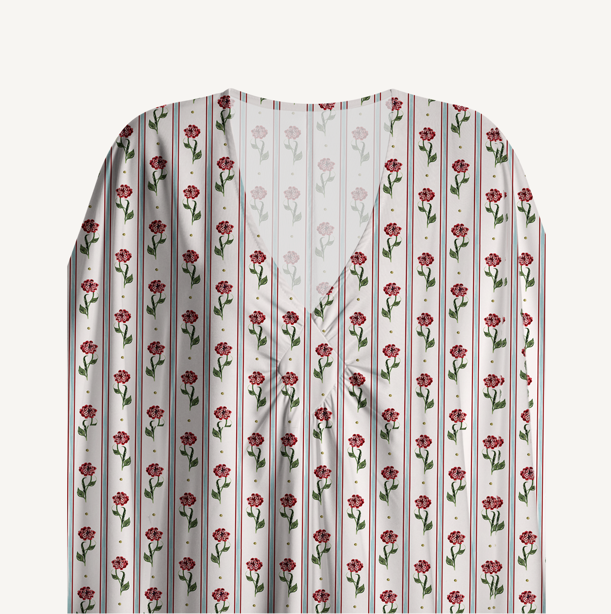  V‑Neck Crimson Dianthus Kimono Sleeve Kaftan Dress