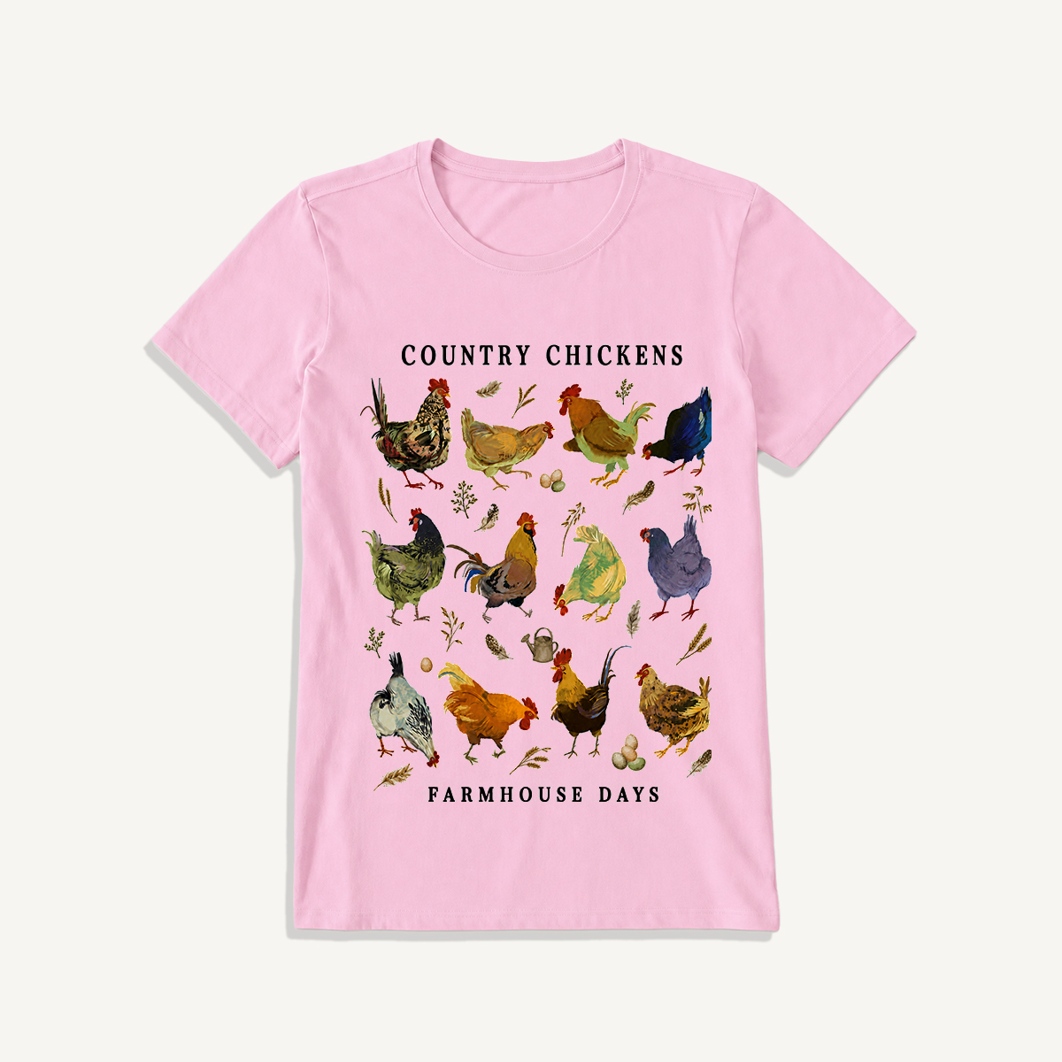 Country Chicken Farmhouse Collection Print Crew Neck Cotton Tee