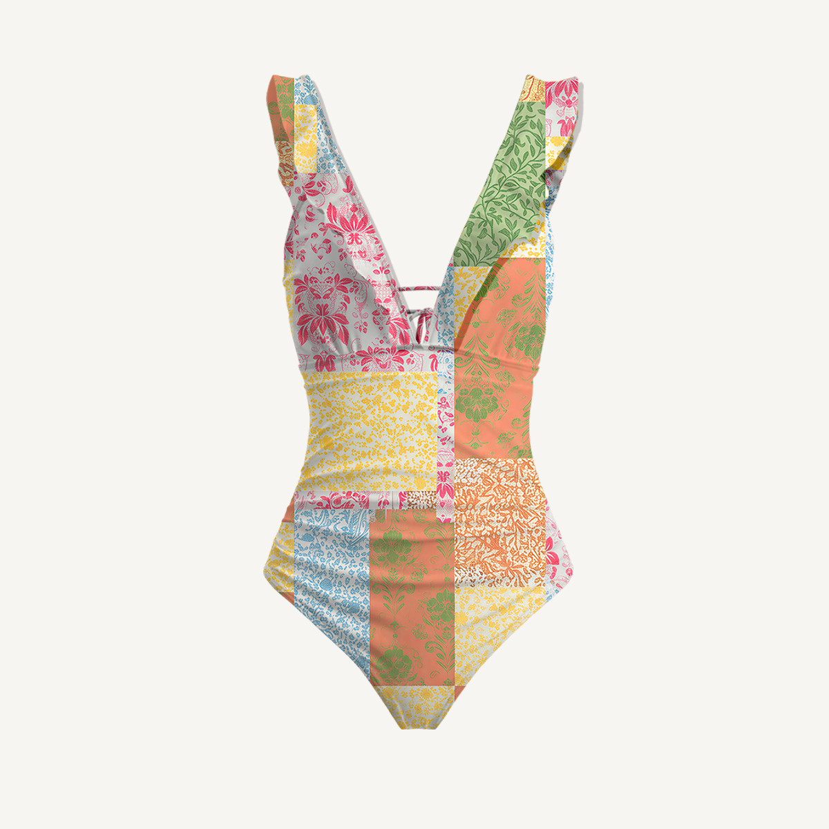 Morning Patch Ruffled V Neck One Piece Swimsuit and Matching Midi Skirt Set