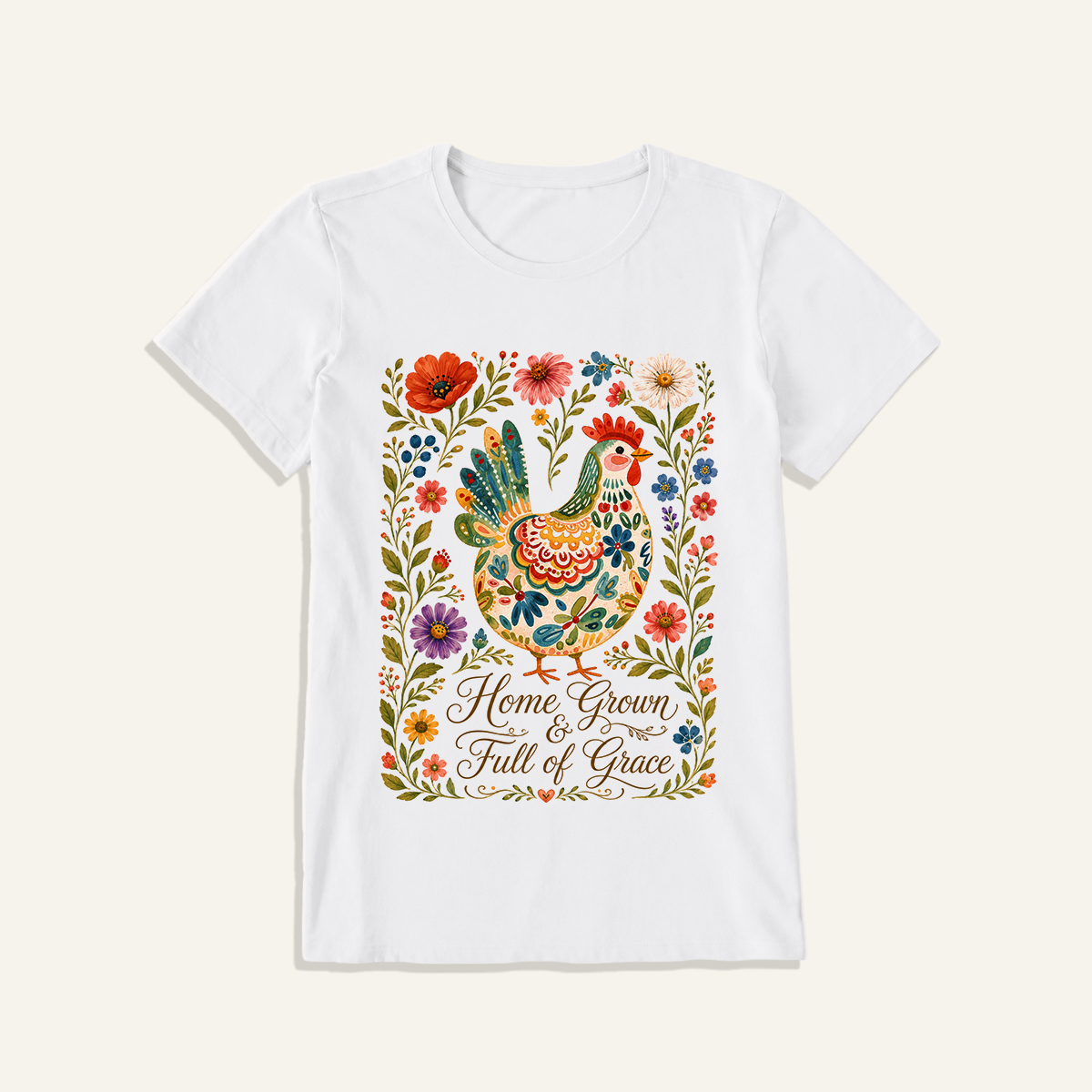 Vintage Hen Breed Guide Print Crew Neck Cotton Tee