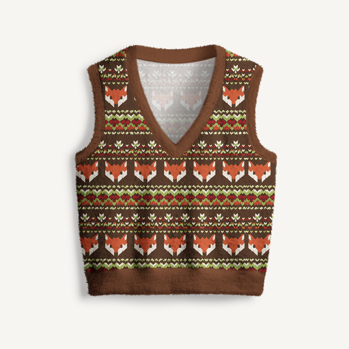  Fuzzy Fawn Spotted Print V-Neck Sweater Vest