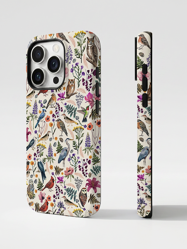 Whimsical Woodland Birds Wildflowers Print Phone Case
