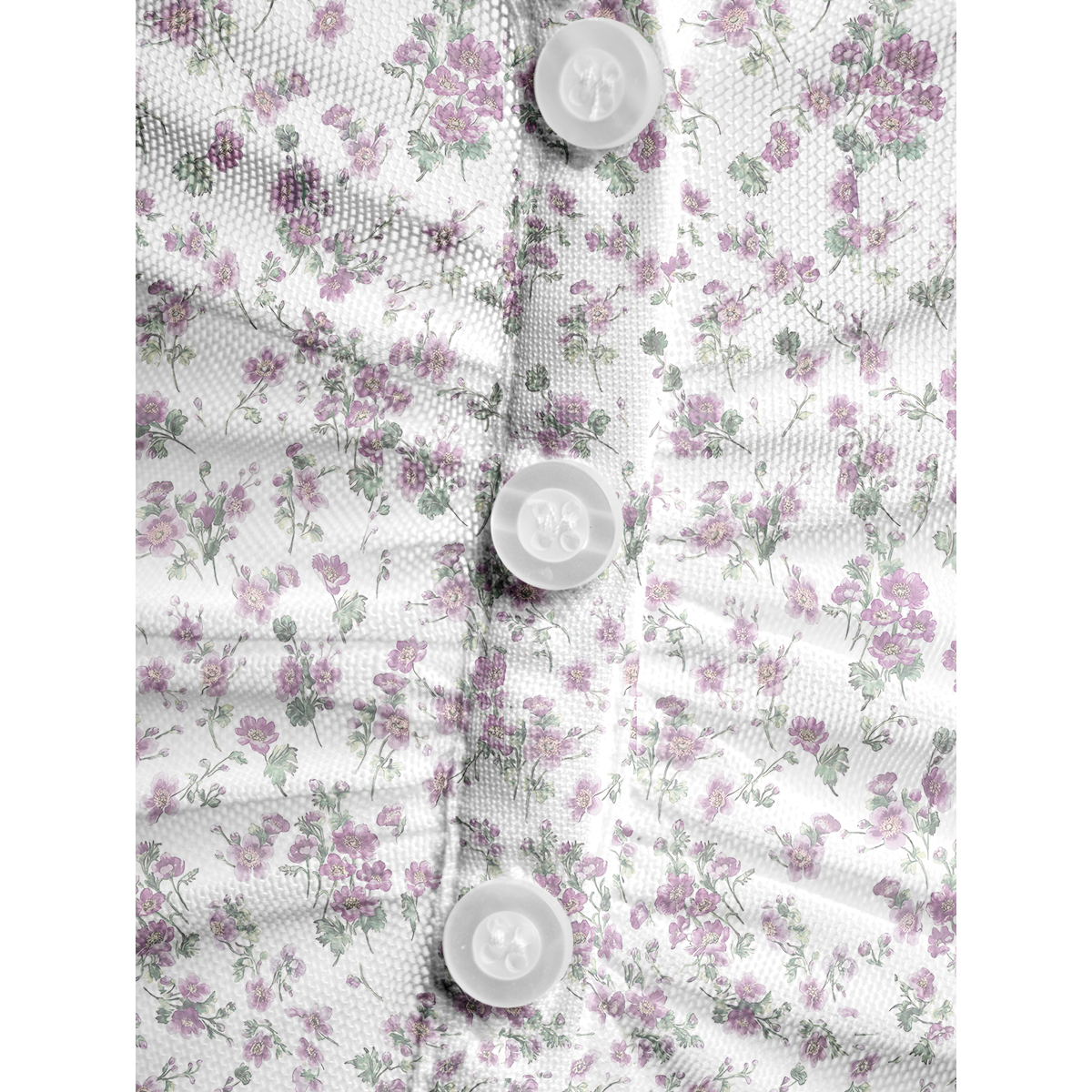 V-Neck Short Sleeve Lavender Field Whisper Print Mesh Top