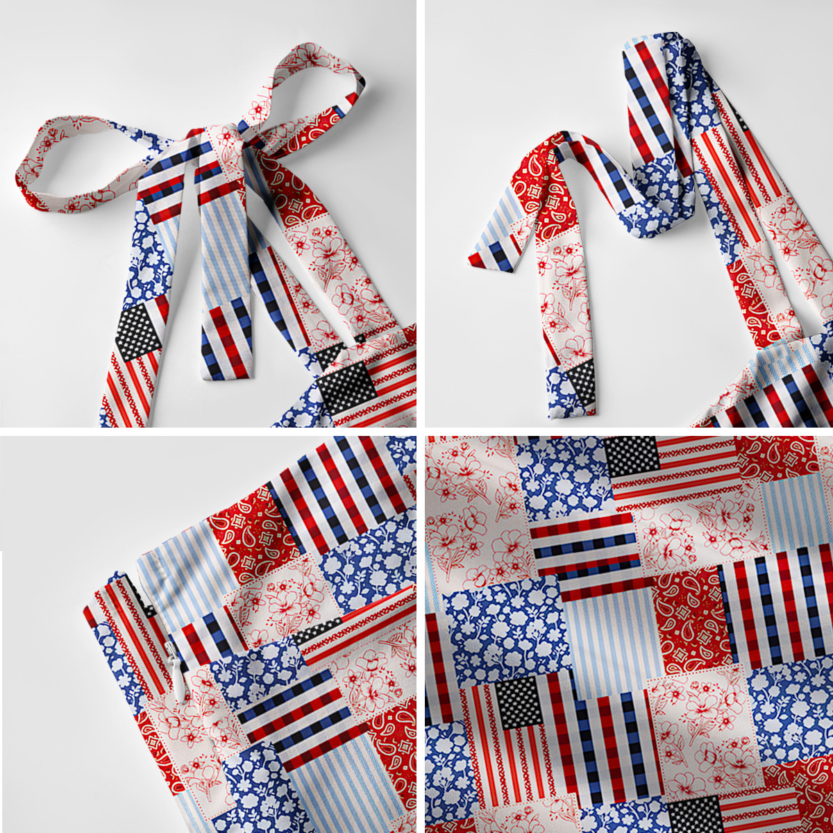 Patriotic Patchwork Quilt Print Bow Strap Maxi Dress