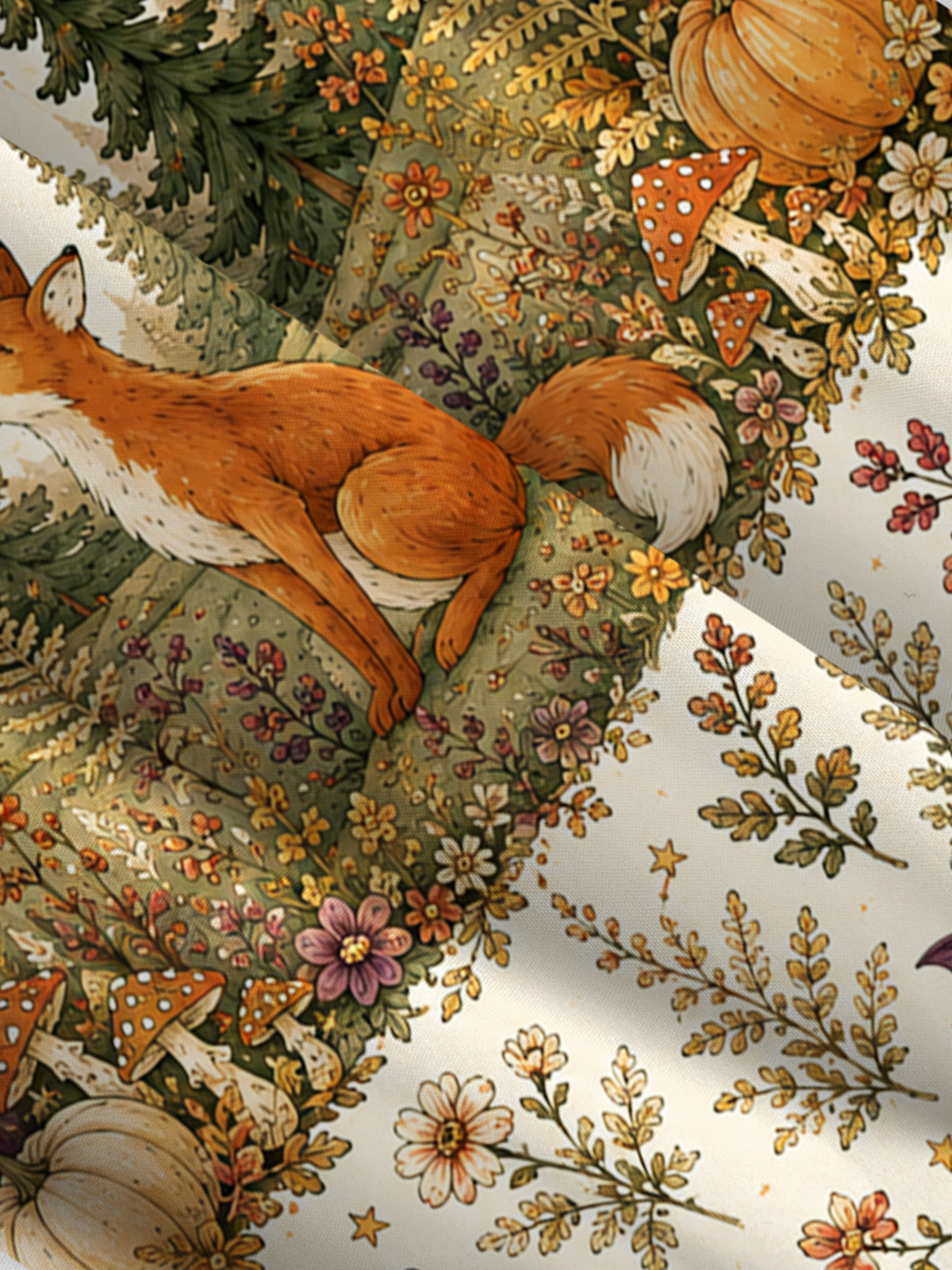 Autumn Forest Fox Pastoral Print Wide Straps Maxi Dress With Pockets