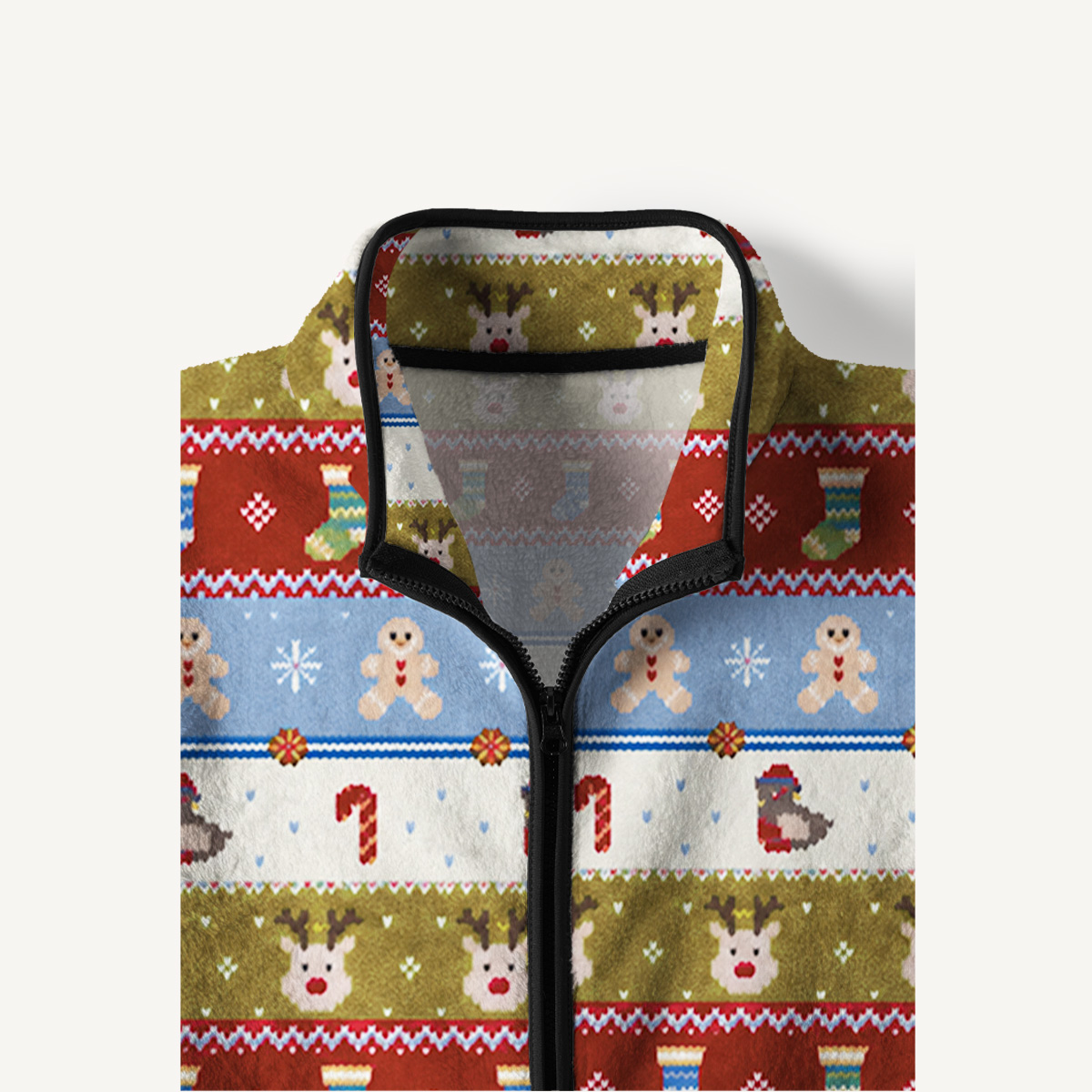 Holiday Reindeer Fair Isle Print Fleece Jacket