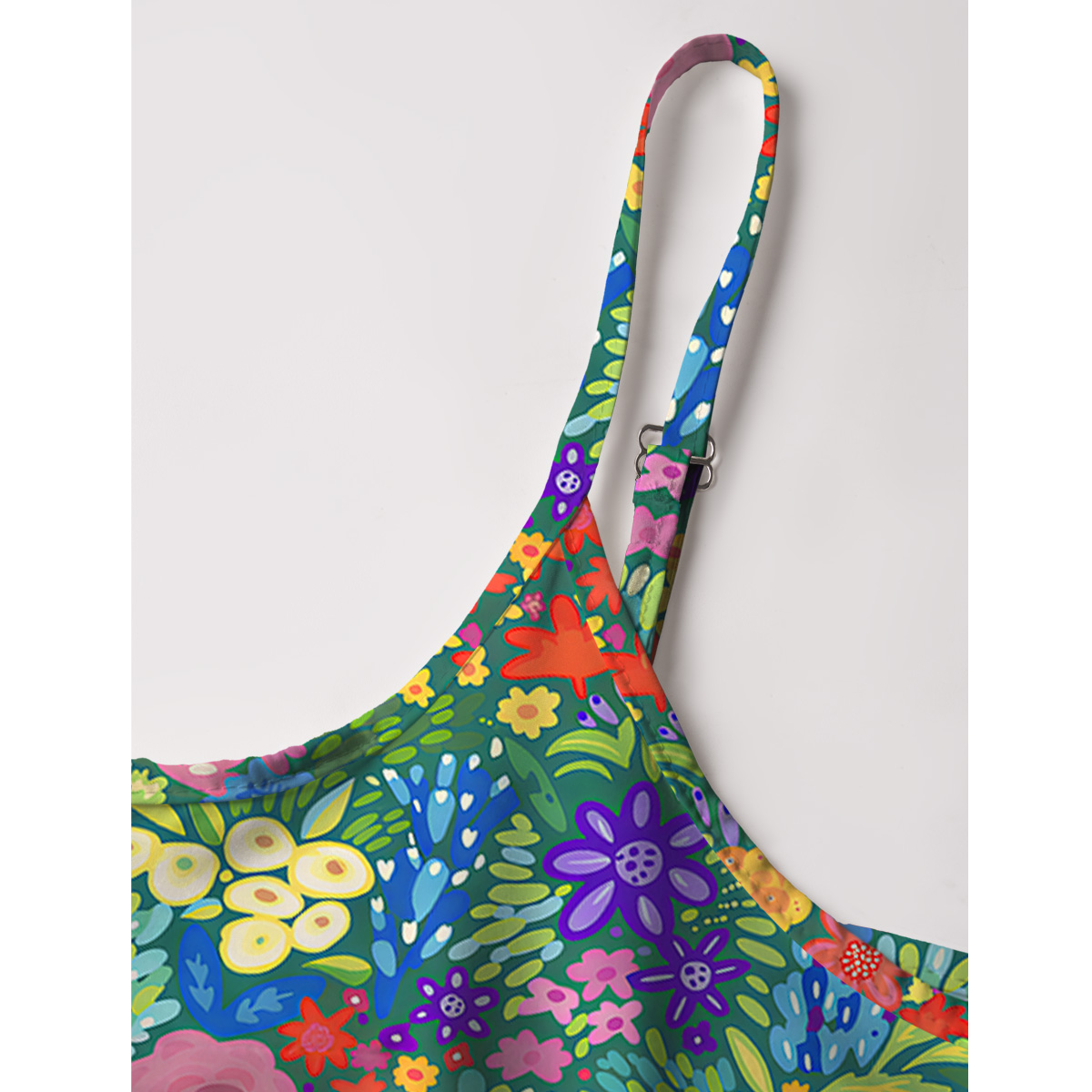  Floral Rainbows Print Spaghetti Strap Mini Dress